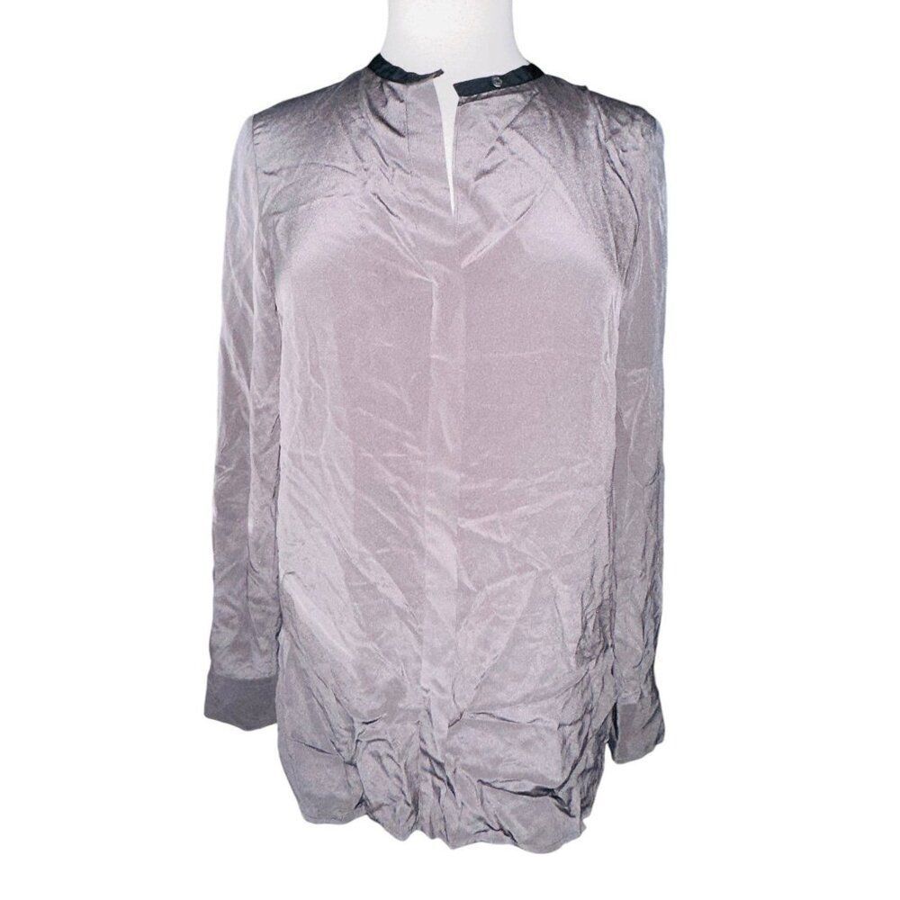 FB6 Vince Silk Blouse Tunic Top Block Gray Black Size 2 Long Sleeve Womens